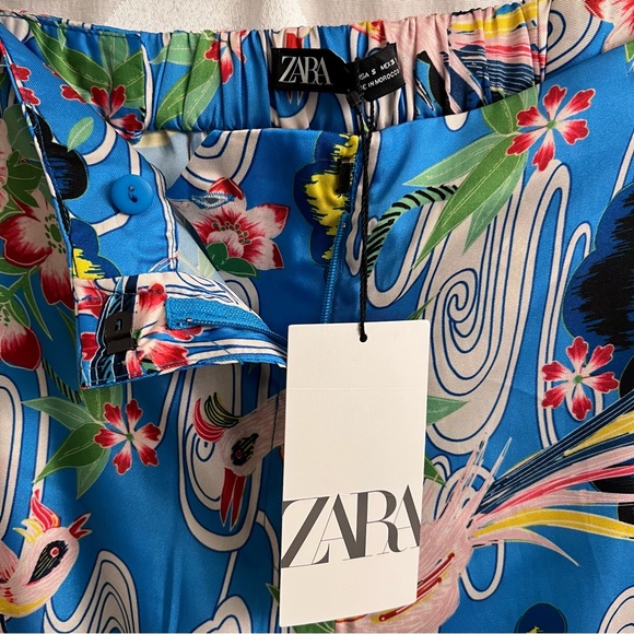 Zara Wide Leg Floral Pants Small Blue Floral - Picture 5 of 10